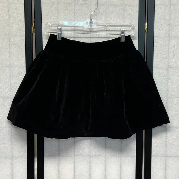 Velveteen Wide Waistband Poufy Gathered Mini Skirt Attached Shorts Skating Cheer - Picture 2 of 13